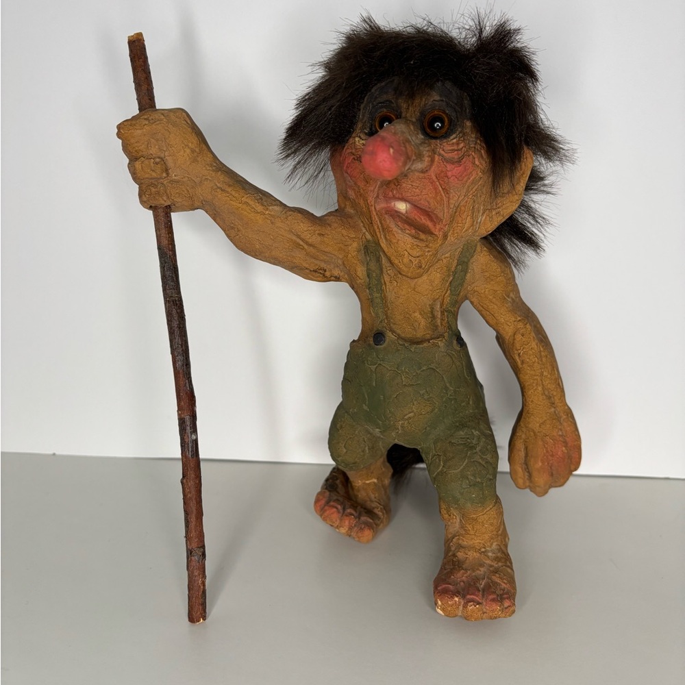 Vintage Nyform Norwegian Troll Figurine with Walking Stick